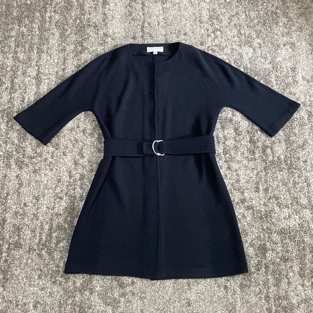 Fall 2008 St. John black bell shaped belted knit midi jacket, 10